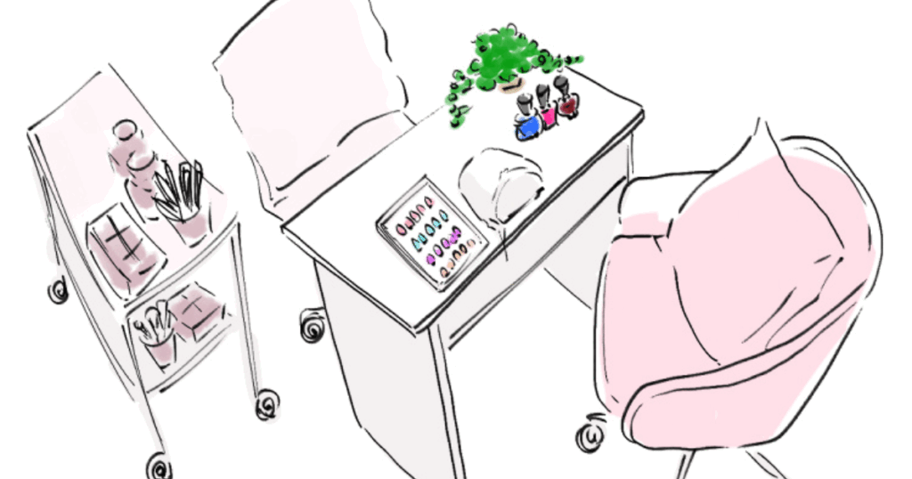 ネイルサロンの備品や道具のイラスト。経費にできるもの・できないものを正しく理解するためのガイドイメージ